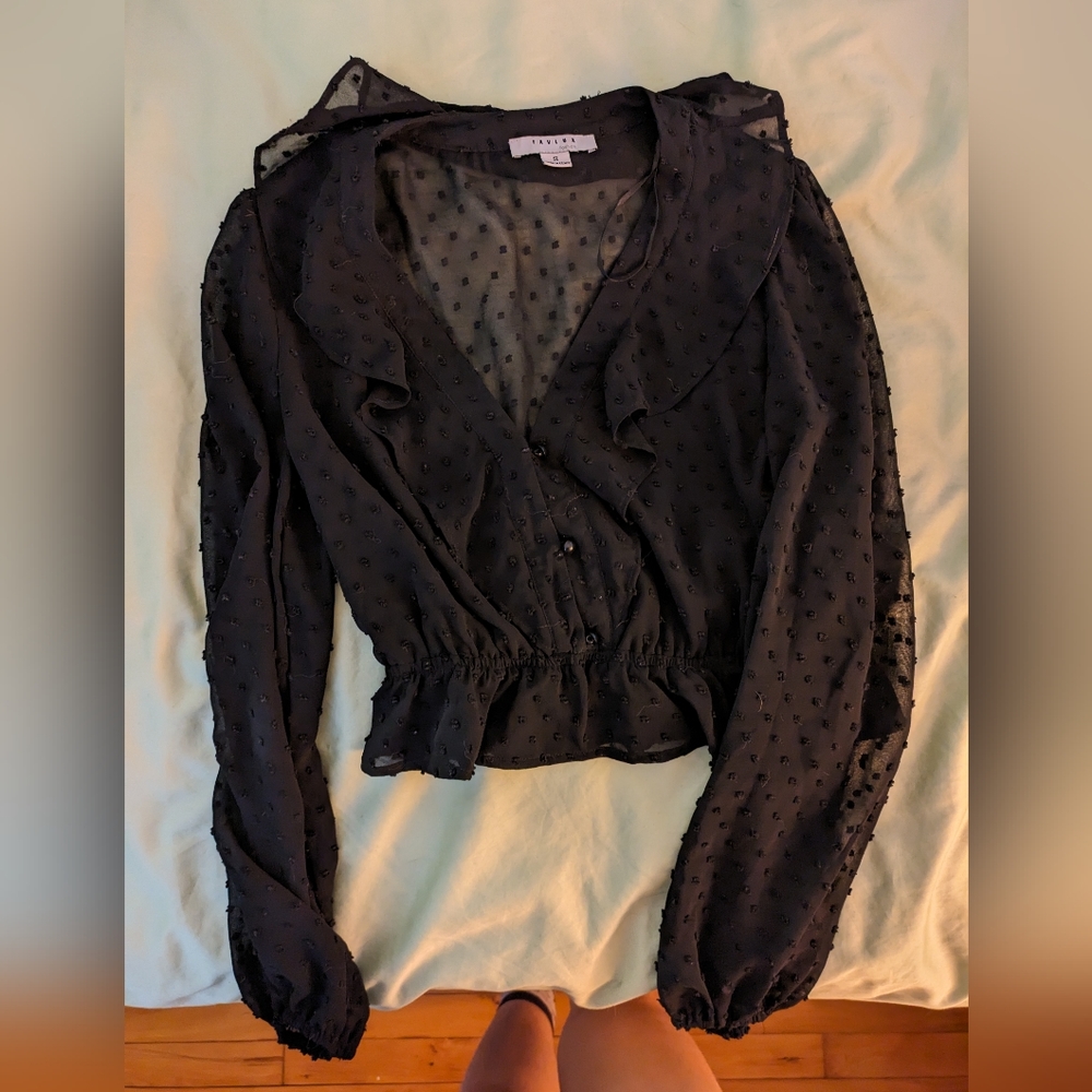 Cropped sheer black top